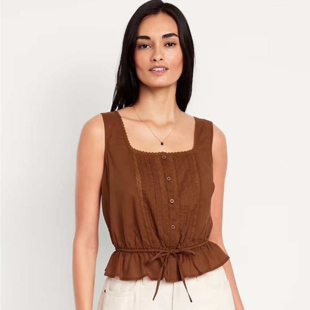 Old Navy Tie-Waist Lace-Trim Top - Horse Chestnut - Size Medium